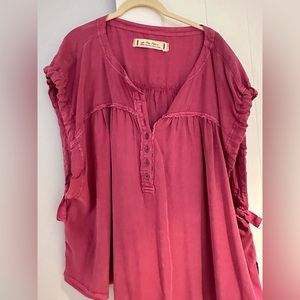 Free People Pink Loose-fitting Top with Tie Sleeves Size M
